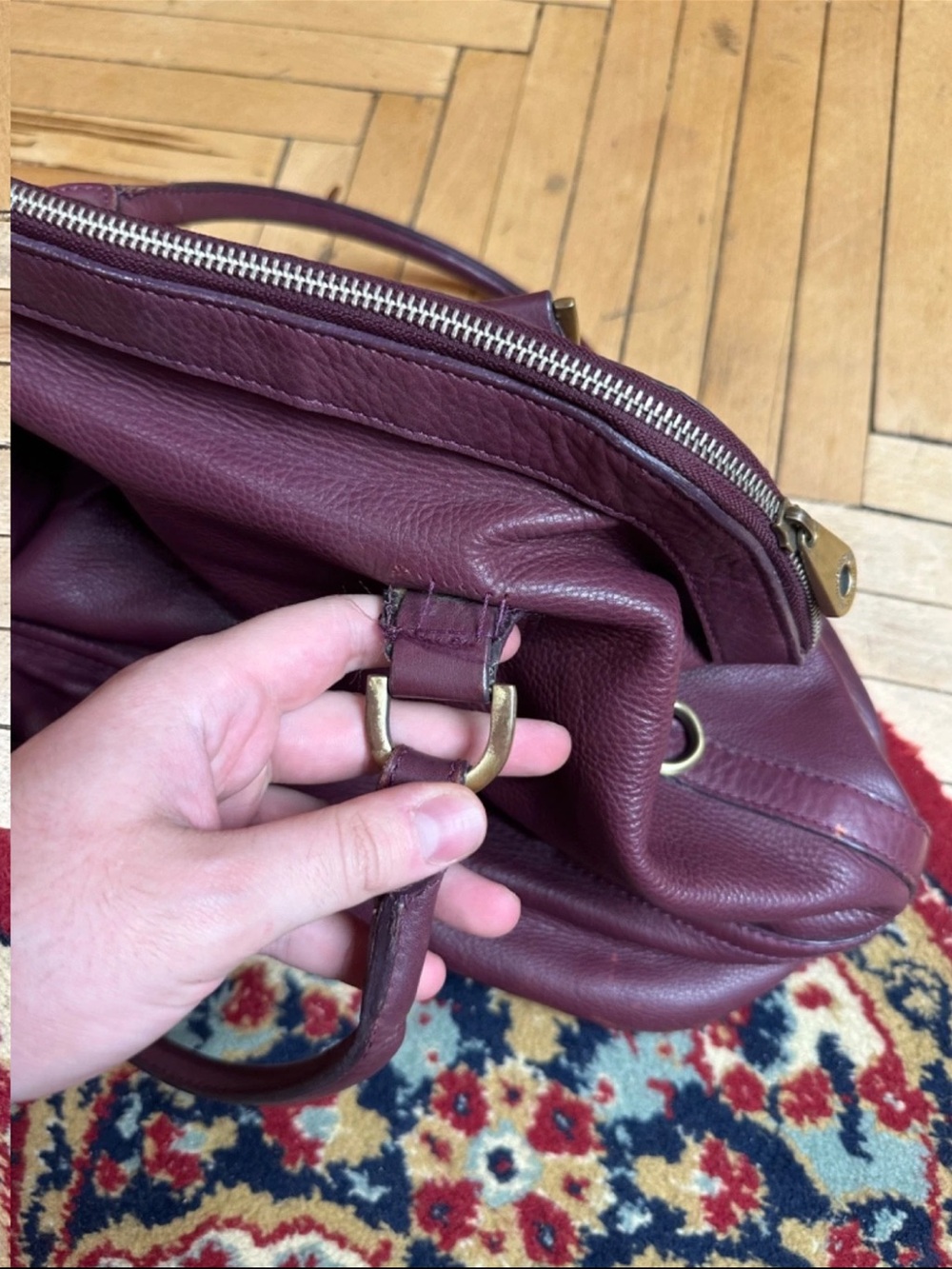 Mulberry Burgundy Leather Satchel with Tassel - Picture 8 of 13